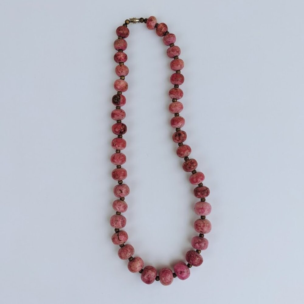 Vintage Pink Stone and Brass Necklace